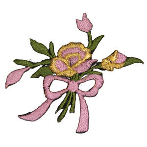 Pink Roses Tulip Flowers Floral Bouquet Applique Iron On Patch Filigree